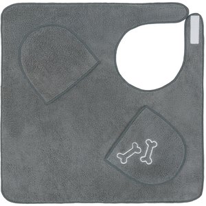 Frisco Embroidered Pawprint Microfiber Dog Bath Cape Towel, Gray, Medium