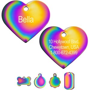 Quick-Tag Coated Metal Personalized Dog & Cat ID Tag, Metallic Rainbow, Large Heart