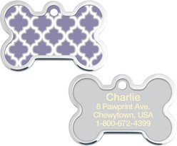 Quick-Tag Personalized Dog ID Tag, Purple Trellis
