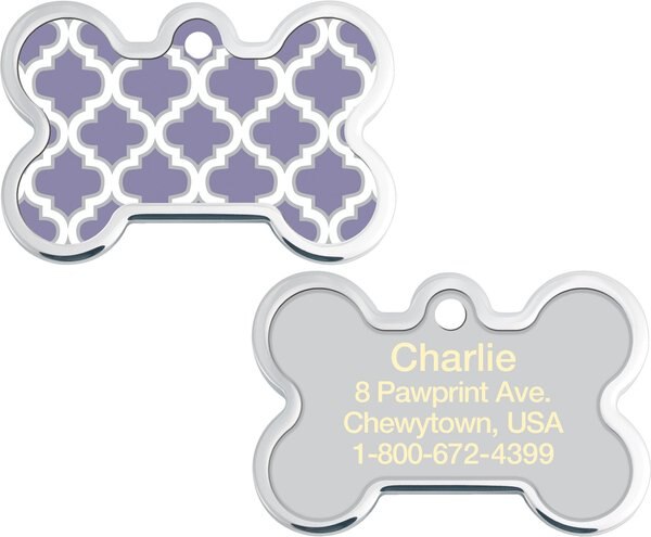 Quick-Tag Personalized Dog & Cat ID Tag, Purple Trellis slide 1 of 4