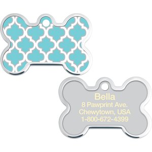 Quick-Tag Personalized Dog ID Tag, Turquoise Trellis