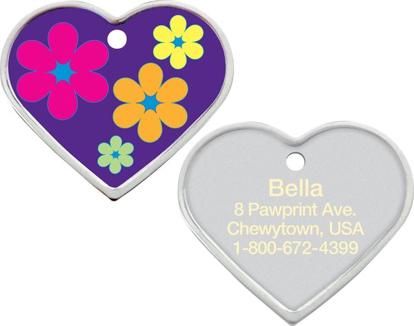 Quick-Tag Personalized Dog & Cat ID Tag, Heart Purple with Flowers slide 1 of 4