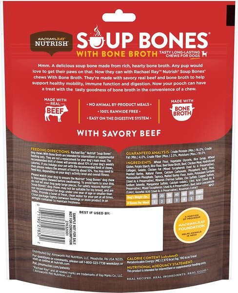 Rachael Ray Nutrish Soup Bones with Bone Broth Savory Beef Chew Bone Dog Treats, 5 count