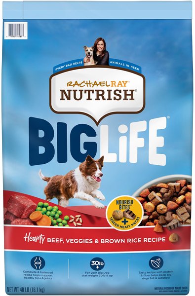 Rachael Ray Nutrish Big Life Large Breed Hearty Beef, Veggies & Brown Rice Recipe Dry Dog Food, 40-lb bag slide 1 of 10