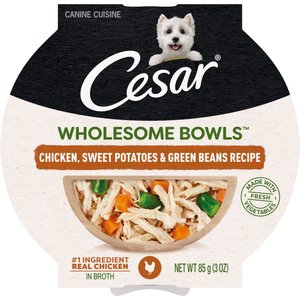 Cesar Wholesome Bowls Chicken, Sweet Potato & Green Beans Recipe Small Breed Adult Wet Dog Food, 3-oz tray, case of 10