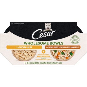 Cesar Wholesome Bowls Chicken Recipe & Chicken, Sweet Potato, Green Beans Recipe Variety Pack Small Breed Adult Wet Dog Food, 3-oz tray, case of 12