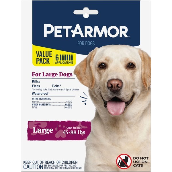 PETARMOR Flea & Tick Spot Treatment for Dogs, 45-88 lbs, 6 doses (6-mos ...