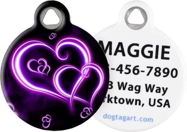 Dog Tag Art Neon Purple Hearts Personalized Dog & Cat ID Tag, Large slide 1 of 5