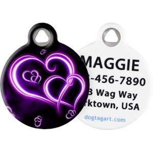 Dog Tag Art Neon Purple Hearts Personalized Dog & Cat ID Tag, Large
