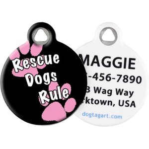 Dog Tag Art Rescue Dogs Rule Pink Personalized Dog ID Tag, Large