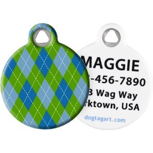 Dog Tag Art Blue Argyle Personalized Dog & Cat ID Tag, Small