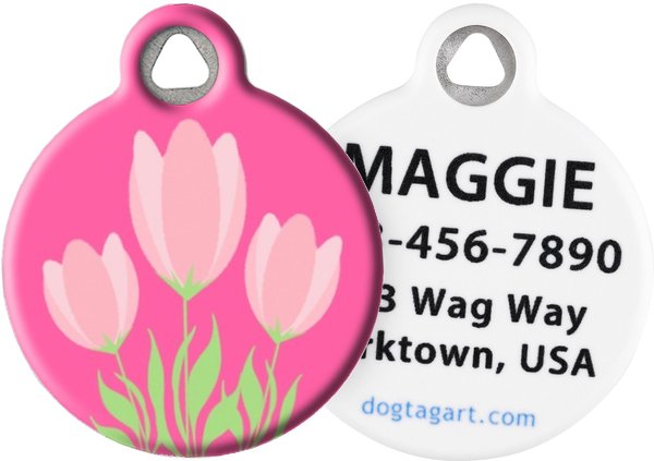 Dog Tag Art Pink Tulips Personalized Dog & Cat ID Tag, Small slide 1 of 5