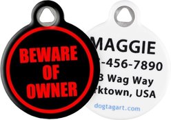 Dog Tag Art Beware of Owner Personalized Dog & Cat ID Tag, Small