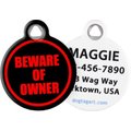 Dog Tag Art Beware of Owner Personalized Dog & Cat ID Tag, Large