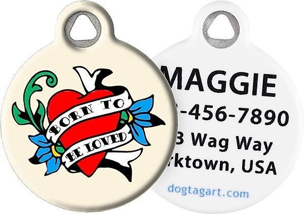 Dog Tag Art Born To Be Loved Tattoo Personalized Dog & Cat ID Tag, Small slide 1 of 5