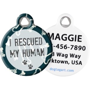 Dog Tag Art I Rescued My Human Personalized Dog & Cat ID Tag, Large