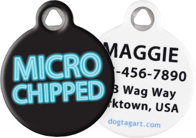Dog Tag Art Microchipped Personalized Dog & Cat ID Tag, slide 1 of 1