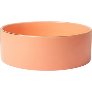 Frisco Modern Gold Rim Ceramic Dog & Cat Bowl, Sugared Peach, 8 Cups