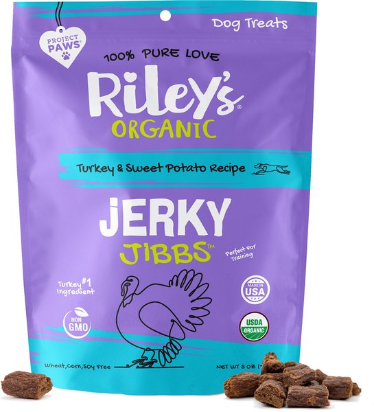 Riley's Organic Jerky Jibbs Turkey & Sweet Potato Recipe Dog Treats, 5-oz pouch slide 1 of 6