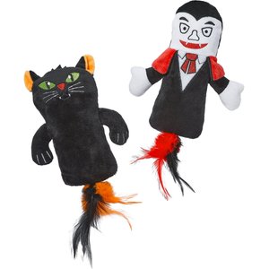 Frisco Halloween Vampire & Black Cat Plush Kicker Cat Toy with Catnip, 2 count