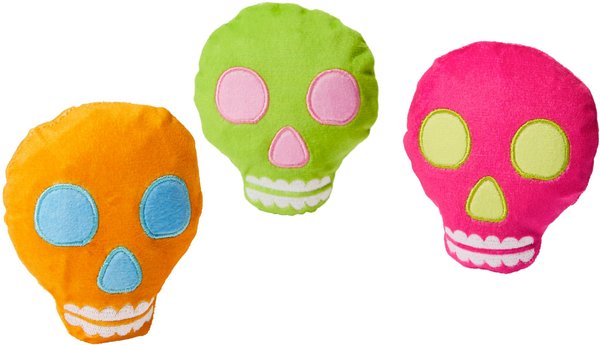 Frisco Halloween Colorful Skulls Plush Cat Toy with Catnip, 3 count slide 1 of 5