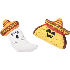 Frisco Halloween Fiesta Ghost & Taco Plush Squeaky Dog Toy, 2 count