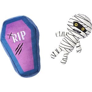 Frisco Halloween Mummy & Coffin Plush Squeaky Dog Toy, Small/Medium, 2 count
