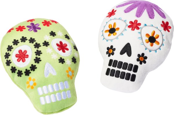 Frisco Halloween Day of the Dead Sugar Skull Plush Squeaky Dog Toy, Small/Medium, 2 count slide 1 of 4