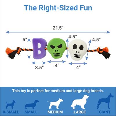 Show full view: Frisco Halloween Boo! Plush with Rope Squeaky Dog Toy slide 2 of 6