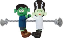 Frisco Halloween Frankenstein & Bride Plush with Rope Squeaky Dog Toy, Medium