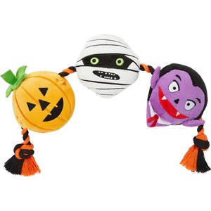 Frisco Halloween Haunted Friends Plush with Rope Squeaky Dog Toy