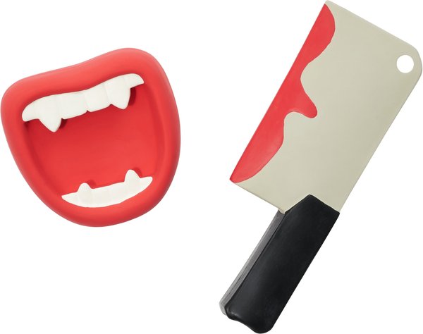 Frisco Halloween Vampire Teeth & Knife Latex Squeaky Dog Toy, 2 count slide 1 of 4