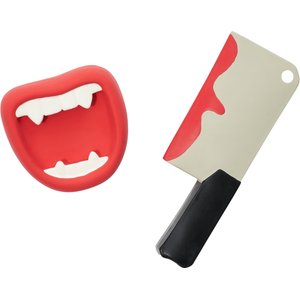Frisco Halloween Vampire Teeth & Knife Latex Squeaky Dog Toy, Small/Medium, 2 count