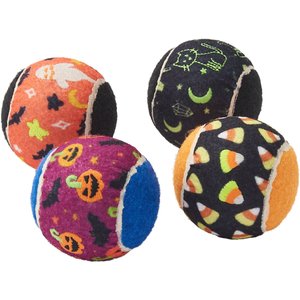 Frisco Halloween Glow in the Dark Fetch Squeaky Tennis Ball Dog Toy, Medium, 4 count