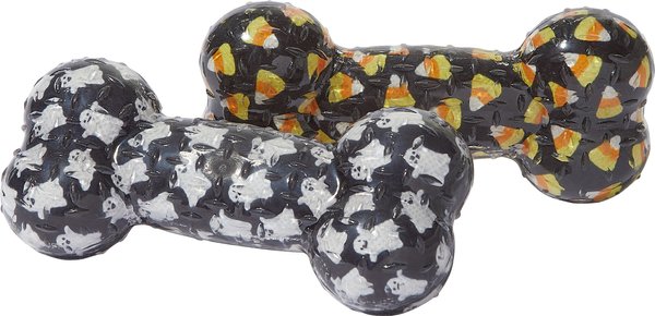 Frisco Halloween Candy Corn & Ghosts TPR Bone Squeaky Dog Toy, 2 count slide 1 of 4