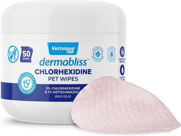 Vetnique Labs Dermabliss Medicated Skin Wipes Anti-Bacterial & Anti-Fungal Medicated Antiseptic Wrinkles & Skin Fold Dog & Cat Wipes, 50 count slide 1 of 8