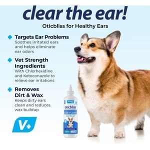 Vetnique Labs Oticbliss Ear Flush Cleaner Anti-Bacterial & Anti-Fungal Medicated Dog & Cat Ear Flush Antiseptic Rinse Cleanser, 12-oz bottle