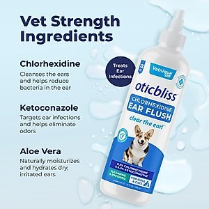 Vetnique Labs Oticbliss Ear Flush Cleaner Anti-Bacterial & Anti-Fungal Medicated Dog & Cat Ear Flush Antiseptic Rinse Cleanser, 12-oz bottle