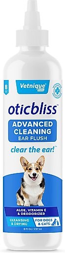 Vetnique Labs Oticbliss Ear Flush Advanced Cleaning Dog & Cat Medicated Ear Cleaner & Wash Rinse Cleanser, 8-oz bottle