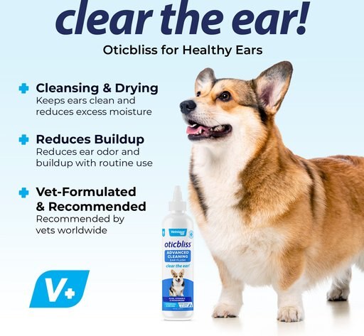 Vetnique Labs Oticbliss Ear Flush Advanced Cleaning Dog & Cat Medicated Ear Cleaner & Wash Rinse Cleanser, 8-oz bottle