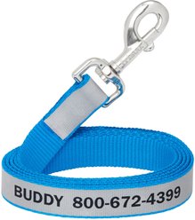 Frisco Solid Polyester Personalized Reflective Dog Leash, Small: 6-ft long, 5/8-in wide, Blue