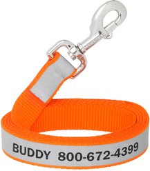 Frisco Solid Polyester Personalized Reflective Dog Leash, Small: 6-ft long, 5/8-in wide, Orange