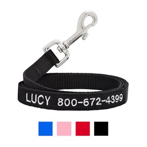 Frisco Solid Nylon Personalized Dog Leash, Small: 6-ft long, 5/8-in wide, Black