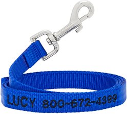 Frisco Solid Nylon Personalized Dog Leash, Medium: 4-ft long, 3/4-in wide, Blue