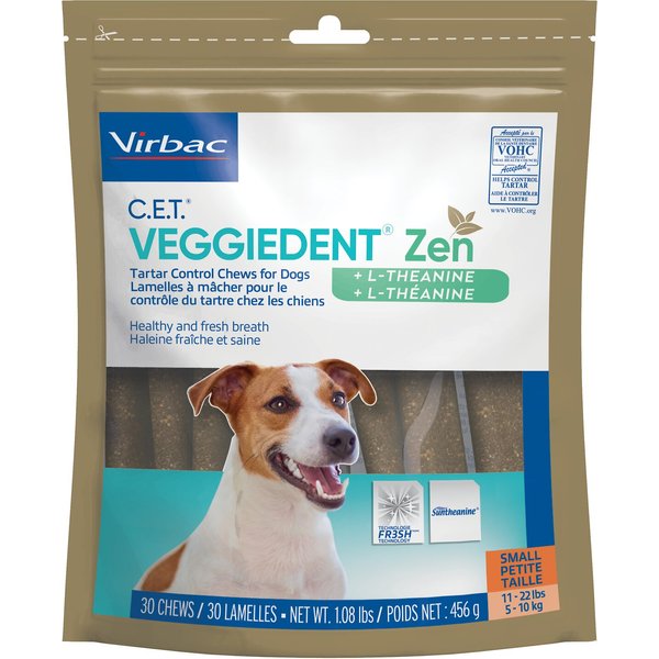 VIRBAC C.E.T. VeggieDent Zen Dental Chews for Small Dogs, 30 count ...