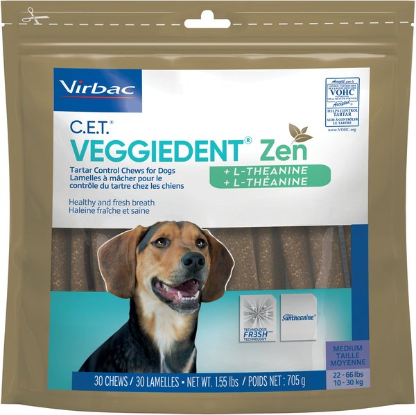Virbac C.E.T. VeggieDent Zen Dental Chews for Medium Dogs, 22-66 lbs, 30 count slide 1 of 3