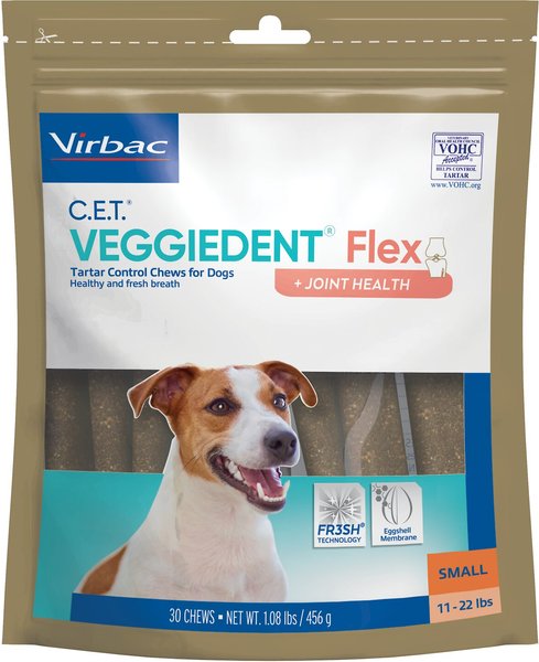 Virbac C.E.T. VeggieDent Flex + Joint Health Dental Chews for Small Dogs, 11-22 lbs, 30 count slide 1 of 3