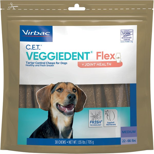 Virbac C.E.T. VeggieDent Flex + Joint Health Dental Chews for Medium Dogs, 22-66 lbs, 30 count slide 1 of 3