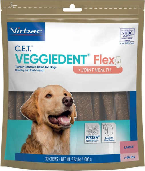 Virbac C.E.T. VeggieDent Flex + Joint Health Dental Chews for Large Dogs, over 66 lbs, 30 count slide 1 of 3