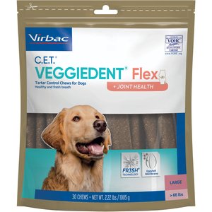 Virbac C.E.T. VeggieDent Flex + Joint Health Dental Chews for Large Dogs, over 66lbs, 30 count